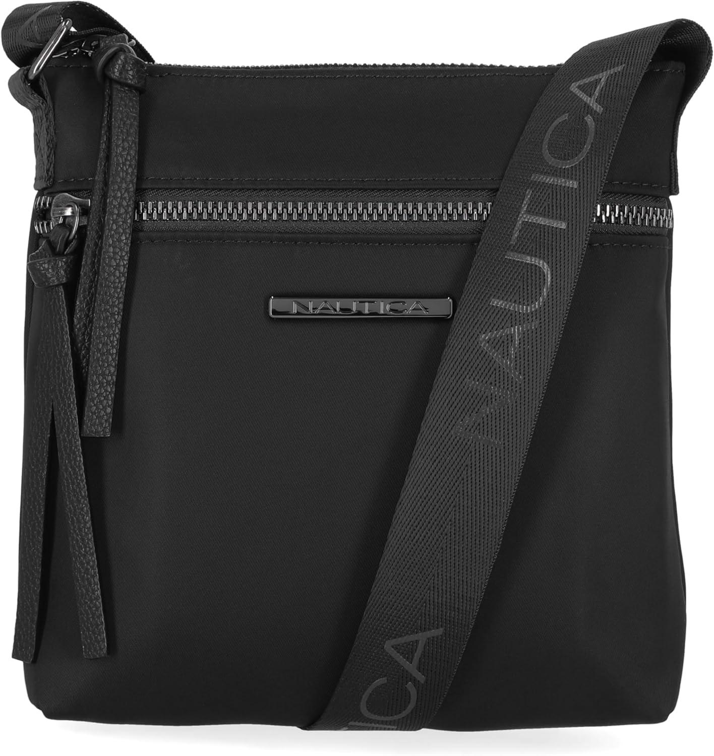 imageNautica Diver Nylon Small Womens Crossbody Bag Purse with Adjustable Shoulder StrapZipper Up Black