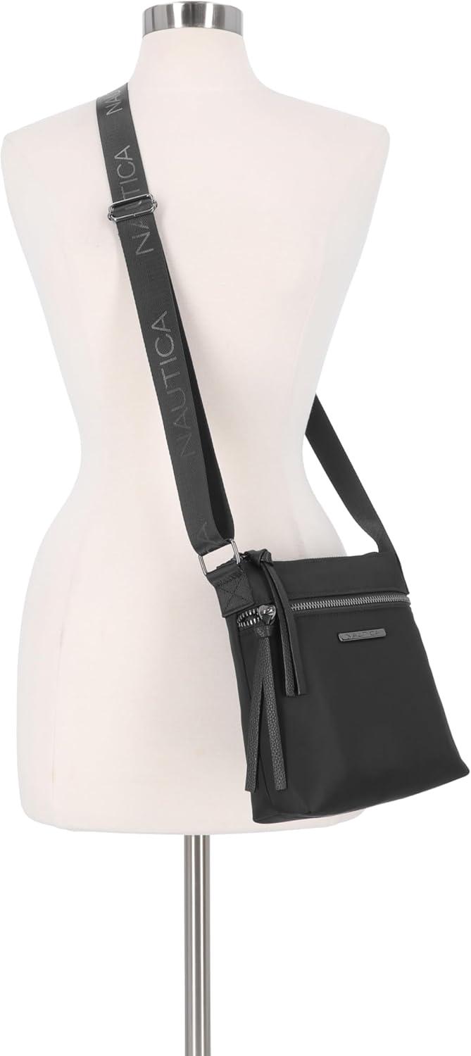 imageNautica Diver Nylon Small Womens Crossbody Bag Purse with Adjustable Shoulder StrapZipper Up Black