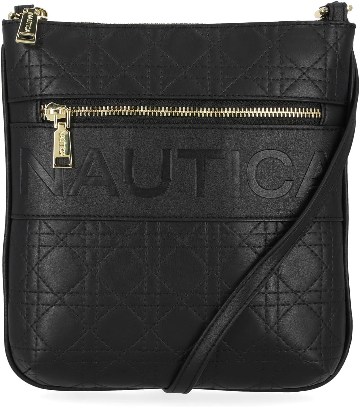 imageNautica Lakeside Signature Jaquard North South Crossbody BagBlack Lattice Quilt