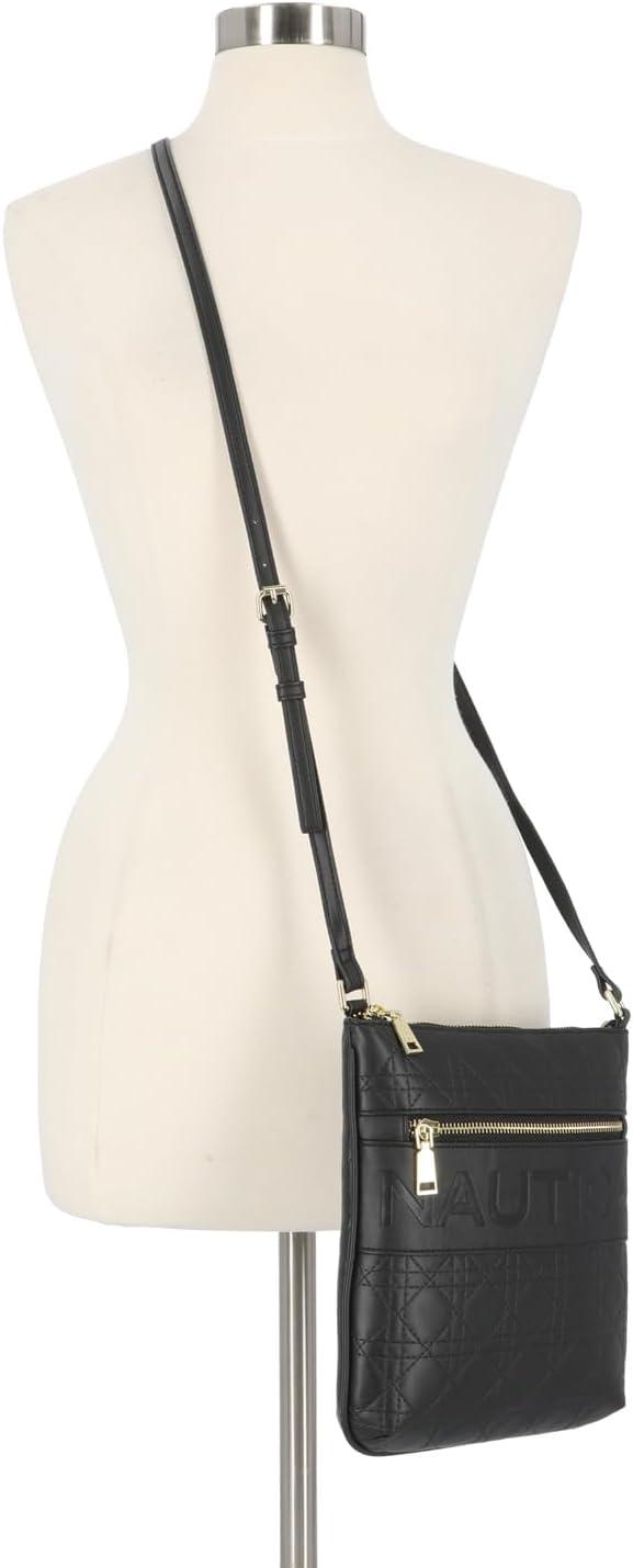 imageNautica Lakeside Signature Jaquard North South Crossbody BagBlack Lattice Quilt