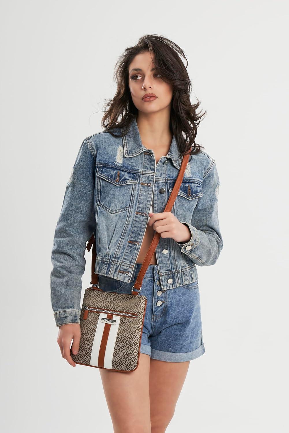 imageNautica Lakeside Signature Jaquard North South Crossbody BagKhaki