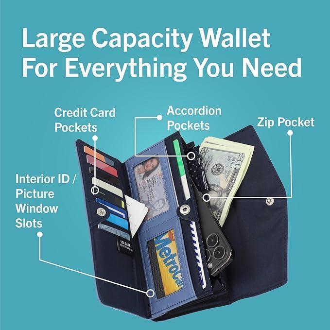 imageNautica Money Manager RFID Slim and Small Wallet for Women Credit Card Holder with Coin Purse and Zipper Wallet Womens Clutch OrganizerColorblock Blue