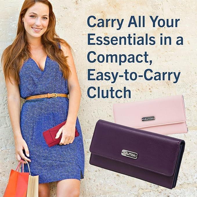 imageNautica Money Manager RFID Slim and Small Wallet for Women Credit Card Holder with Coin Purse and Zipper Wallet Womens Clutch OrganizerColorblock Blue