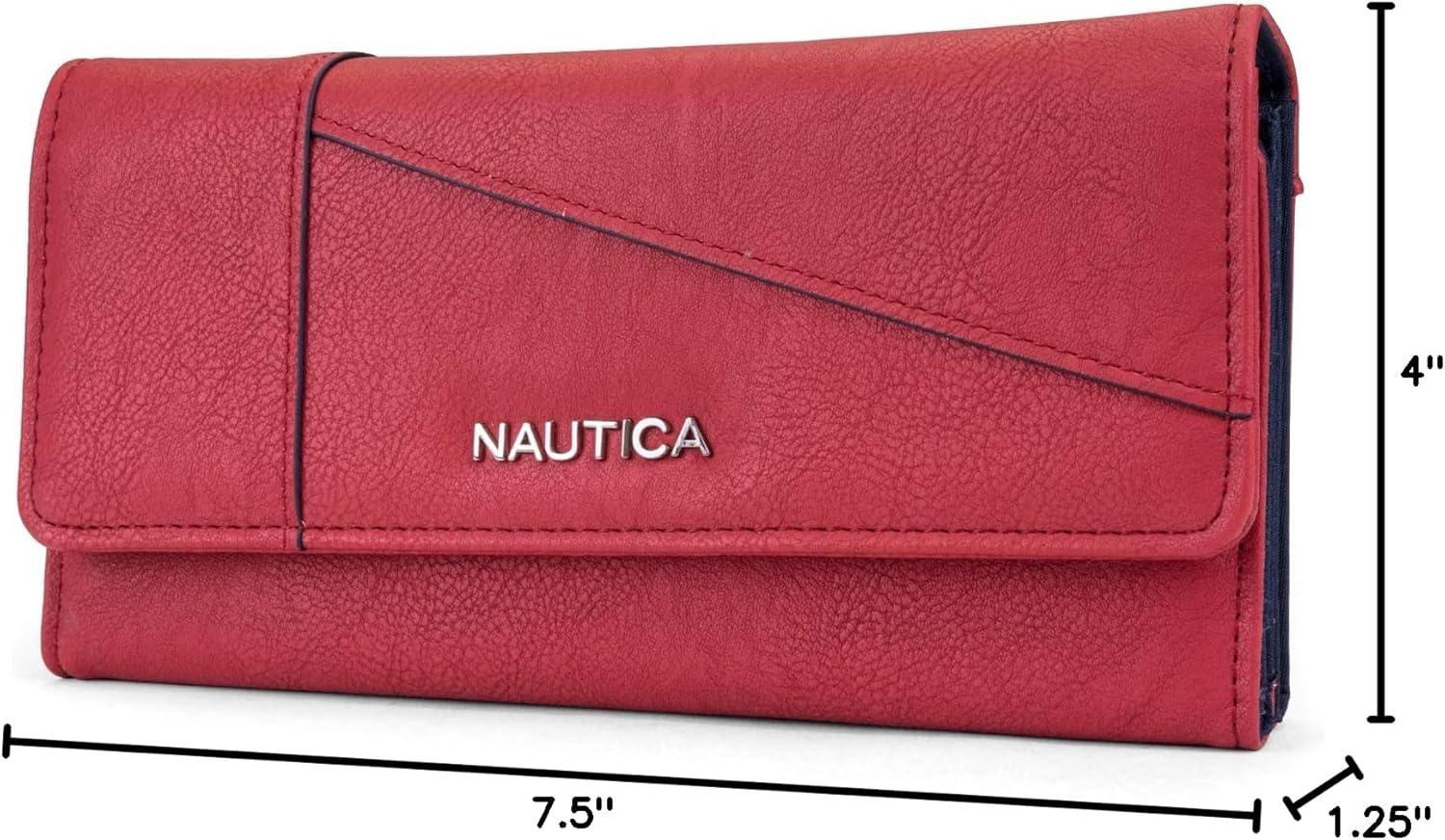 imageNautica Money Manager RFID Slim and Small Wallet for Women Credit Card Holder with Coin Purse and Zipper Wallet Womens Clutch OrganizerFuego Red Buff