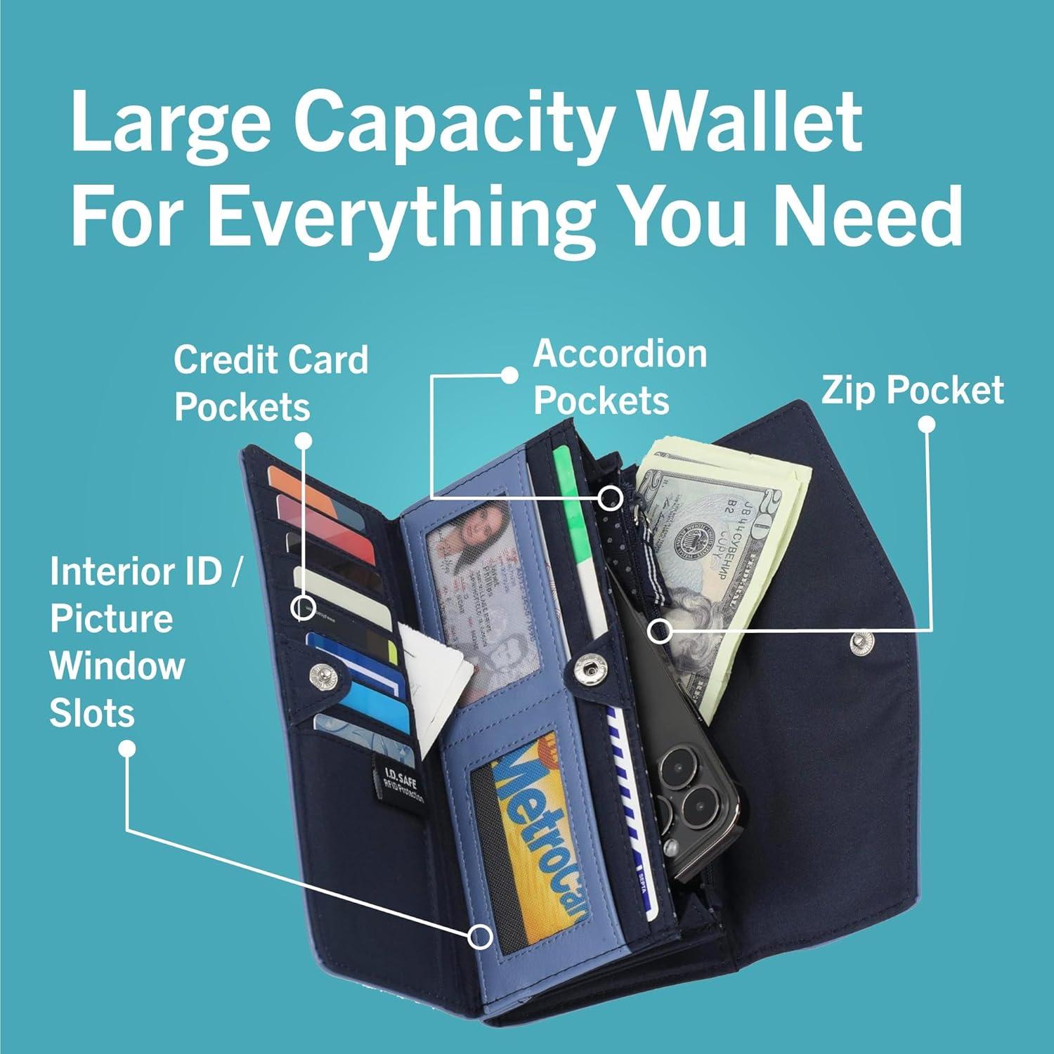 imageNautica Money Manager RFID Slim and Small Wallet for Women Credit Card Holder with Coin Purse and Zipper Wallet Womens Clutch OrganizerMarine