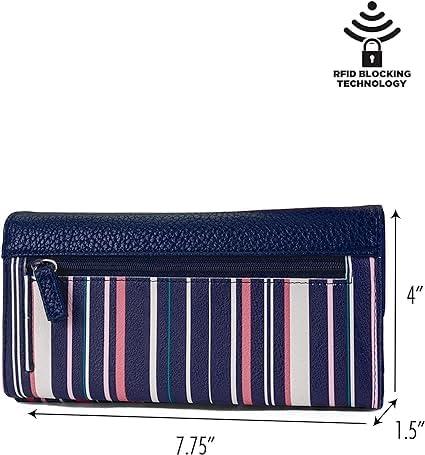 imageNautica Money Manager RFID Slim and Small Wallet for Women Credit Card Holder with Coin Purse and Zipper Wallet Womens Clutch OrganizerRibbon Stripe