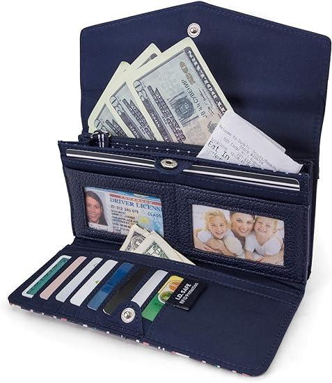 imageNautica Money Manager RFID Slim and Small Wallet for Women Credit Card Holder with Coin Purse and Zipper Wallet Womens Clutch OrganizerRibbon Stripe