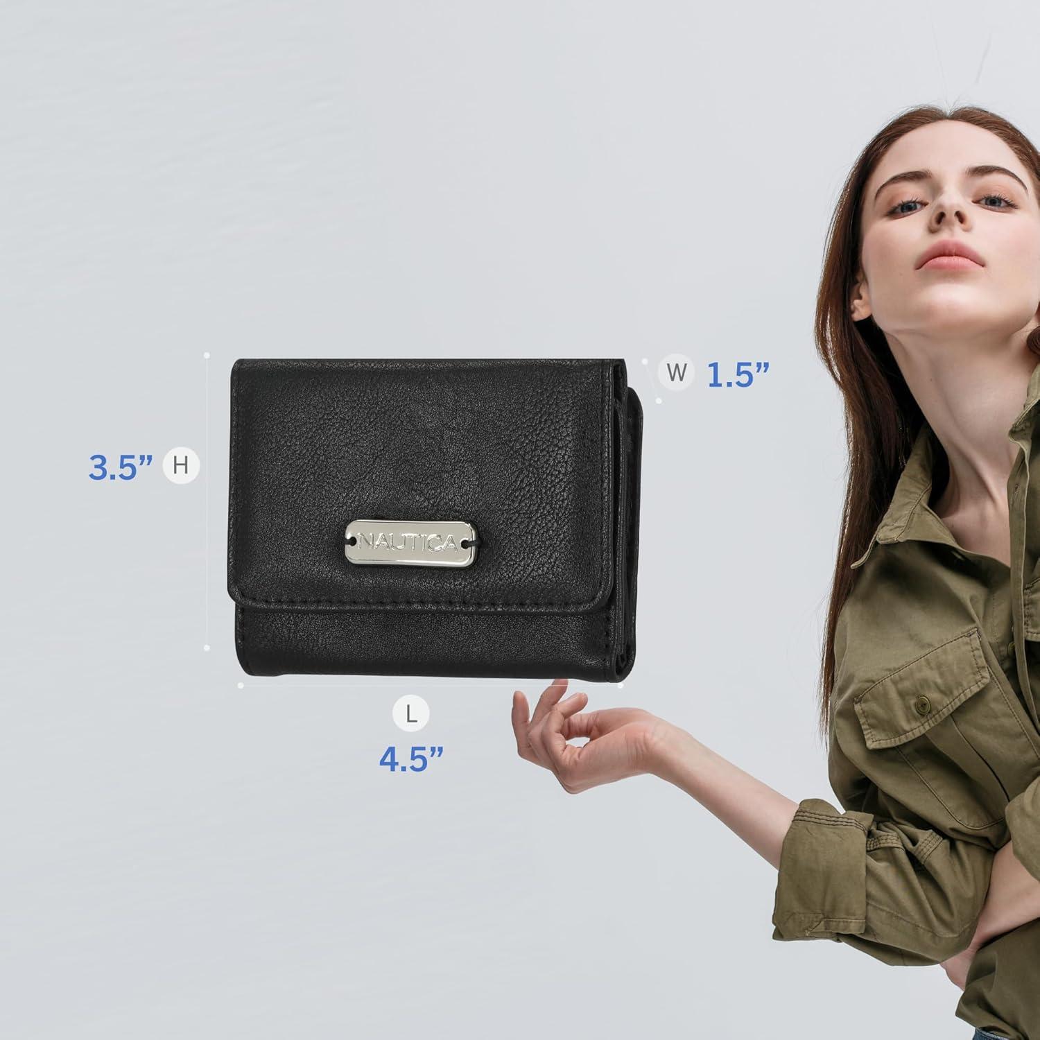 imageNautica Rowers End Small Wallet for Women RFID Blocking Slim Credit Card Holder with Zipper Coin Pocket Bifold Compact Womens Wallet with ID Window in Red LogoGreen Racing Stripe