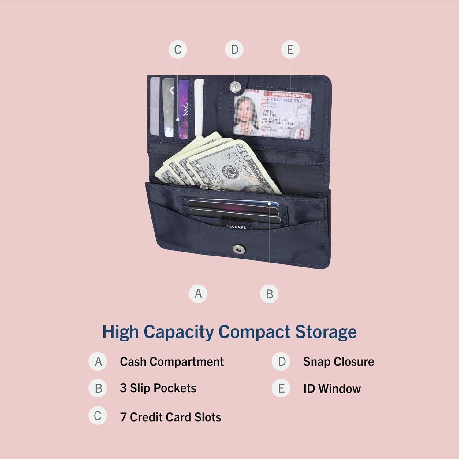 imageNautica Seaside Slim Womens Wallet RFID Blocking Credit Card Holder Coin Purse Checkbook Organizer Clutch Small Vegan Leather Wallet for Travel Espresso WovenIndigo Logo
