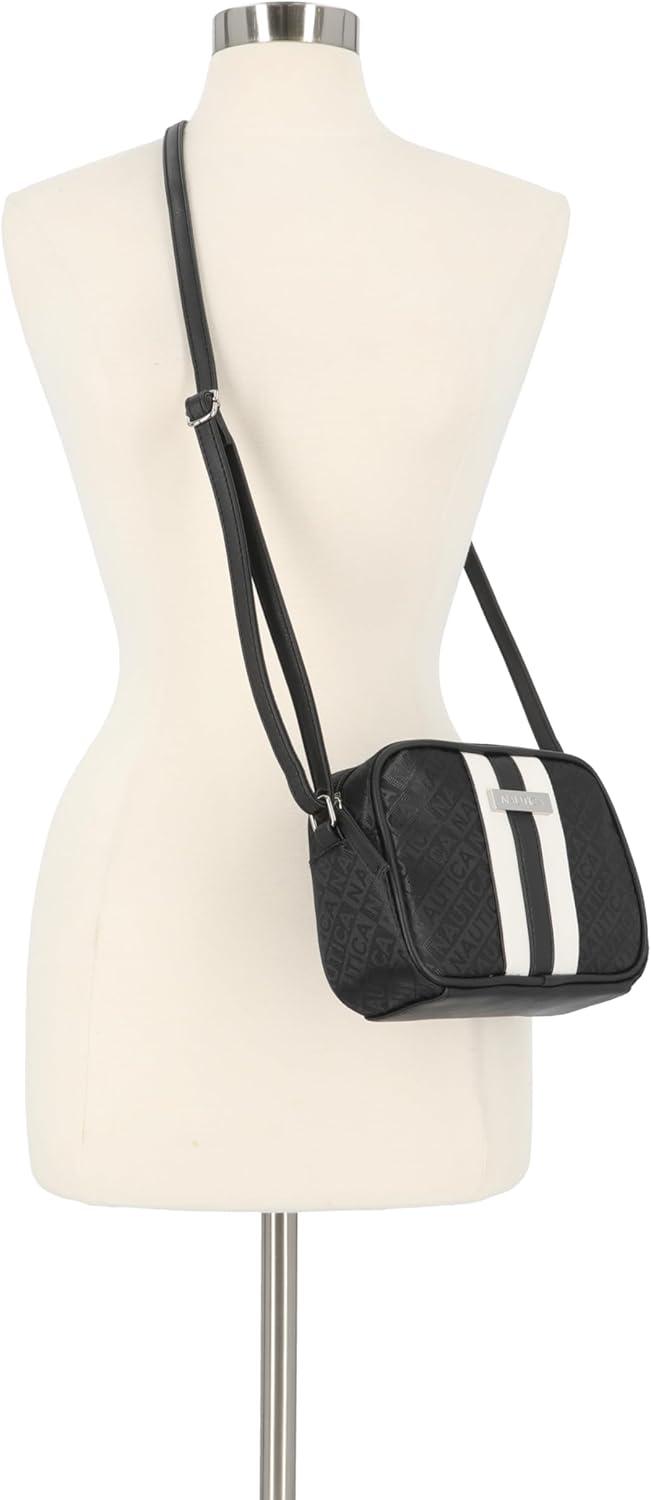 imageNautica Womens Candid Camera Adjustable Crossbody BagBlack Lakeside Jacquard