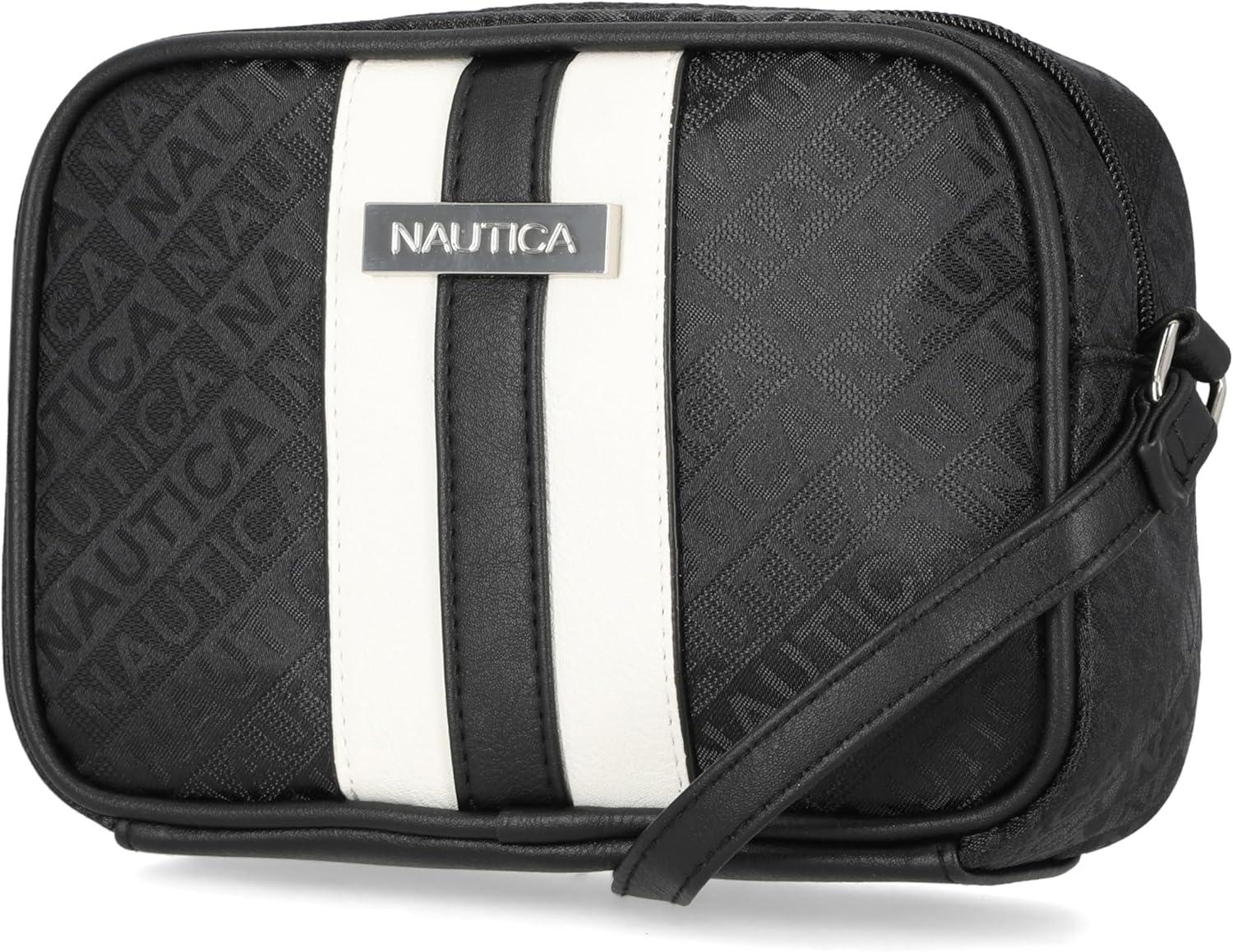 imageNautica Womens Candid Camera Adjustable Crossbody BagBlack Lakeside Jacquard