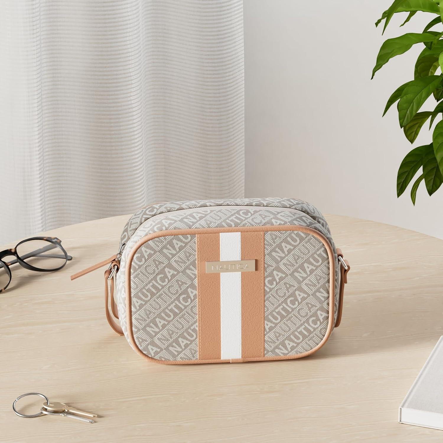 imageNautica Womens Candid Camera Adjustable Crossbody BagKhaki Lakeside Jacquard
