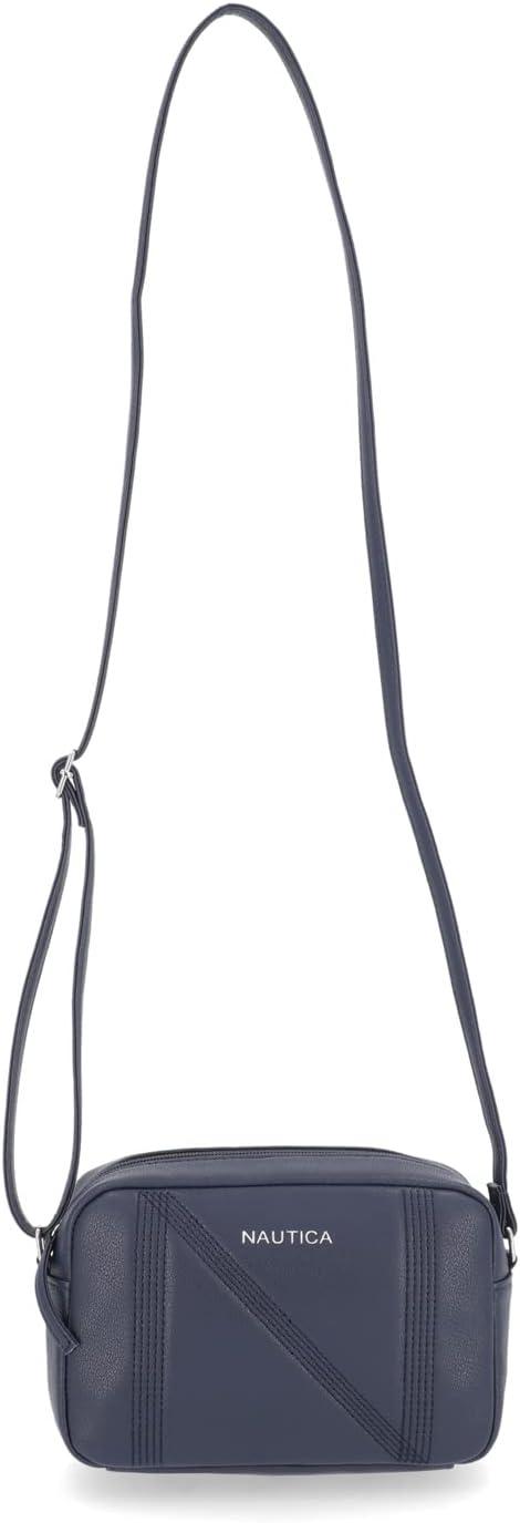 imageNautica Womens Candid Camera Adjustable Crossbody BagVariegated Logo Embossed Black