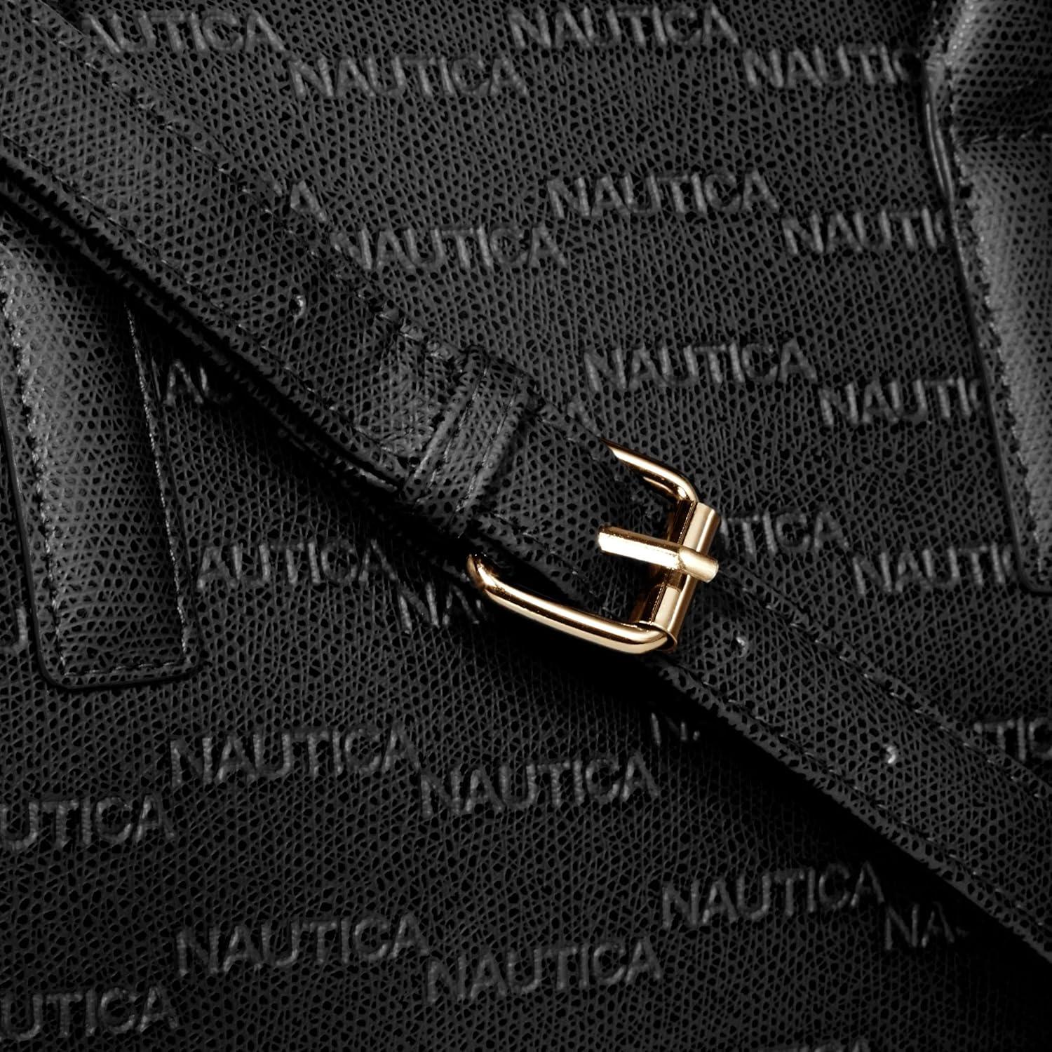 imageNautica Womens Sandy Jr Top Handel Satchel with Removable Crossbody StrapBlack Embossed Logo