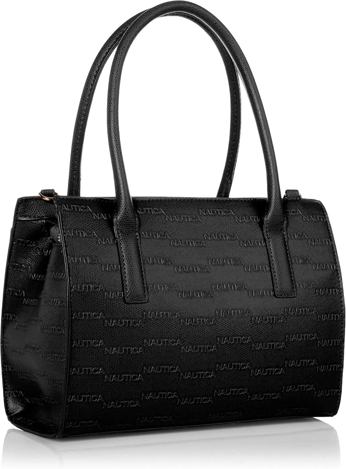 imageNautica Womens Sandy Jr Top Handel Satchel with Removable Crossbody StrapBlack Embossed Logo
