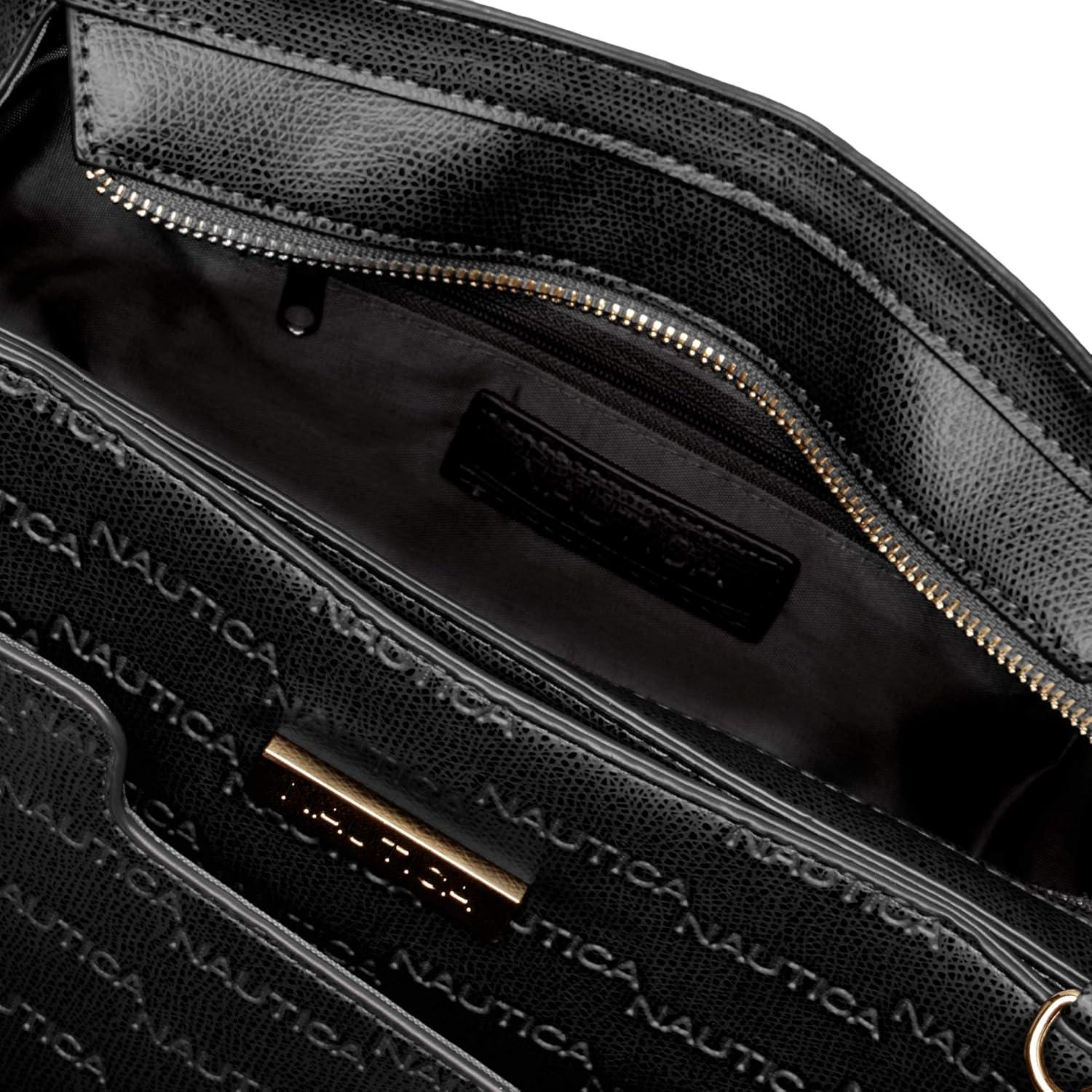 imageNautica Womens Sandy Jr Top Handel Satchel with Removable Crossbody StrapBlack Embossed Logo