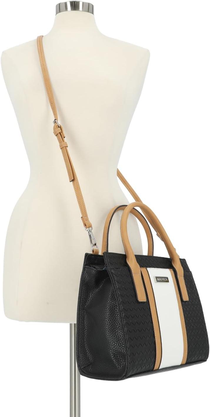 imageNautica Womens Sandy Jr Top Handel Satchel with Removable Crossbody StrapBlack Woven