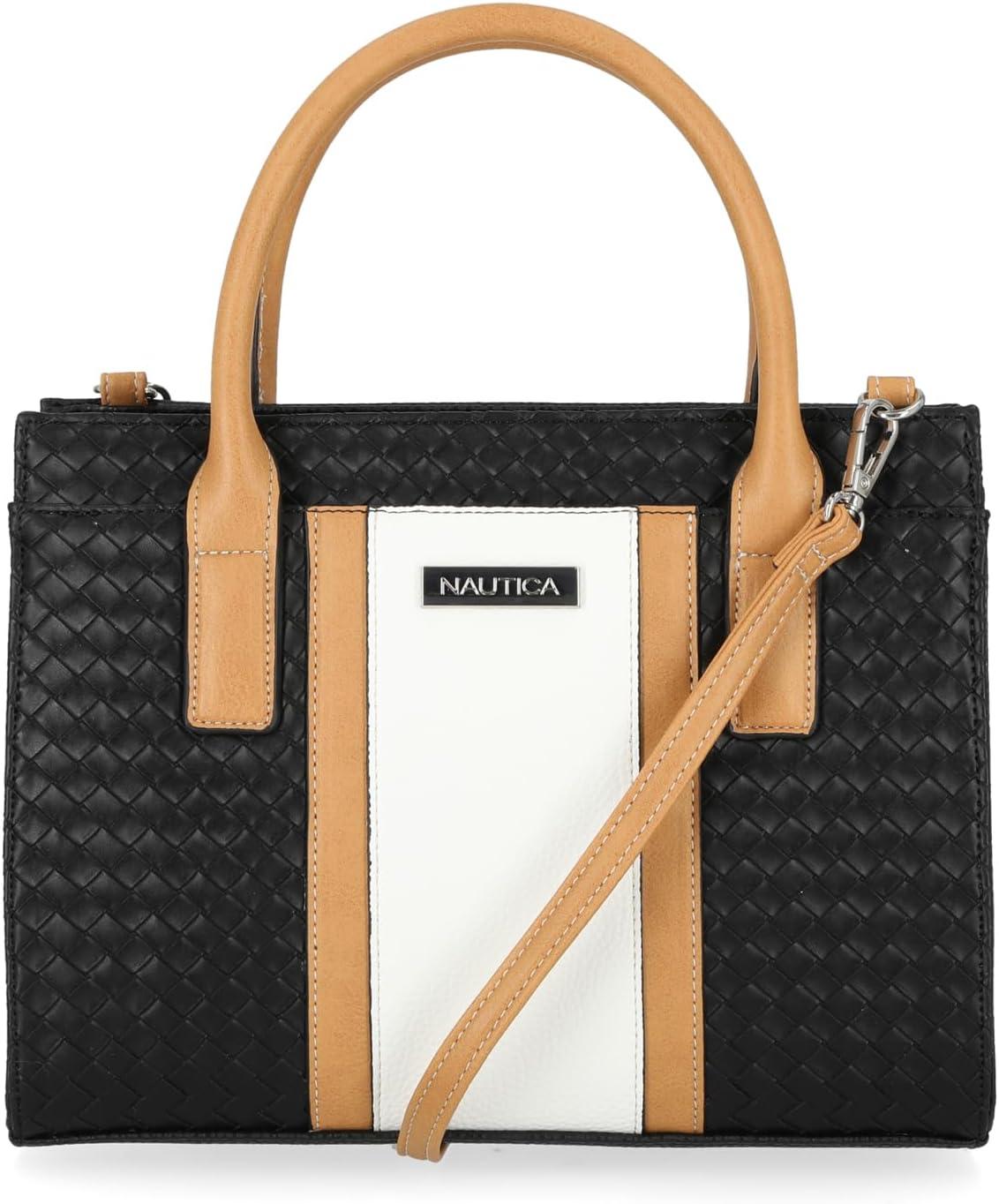 imageNautica Womens Sandy Jr Top Handel Satchel with Removable Crossbody StrapBlack Woven