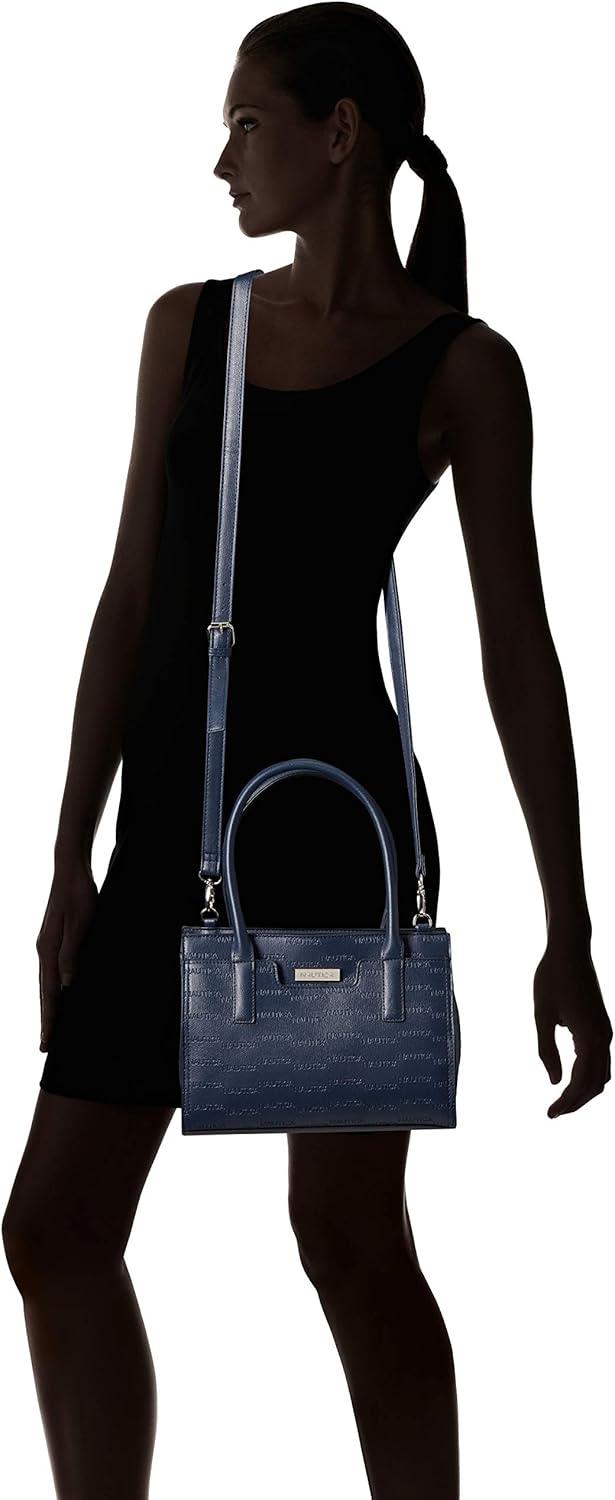 imageNautica Womens Sandy Jr Top Handel Satchel with Removable Crossbody StrapNavy Embossed Logo