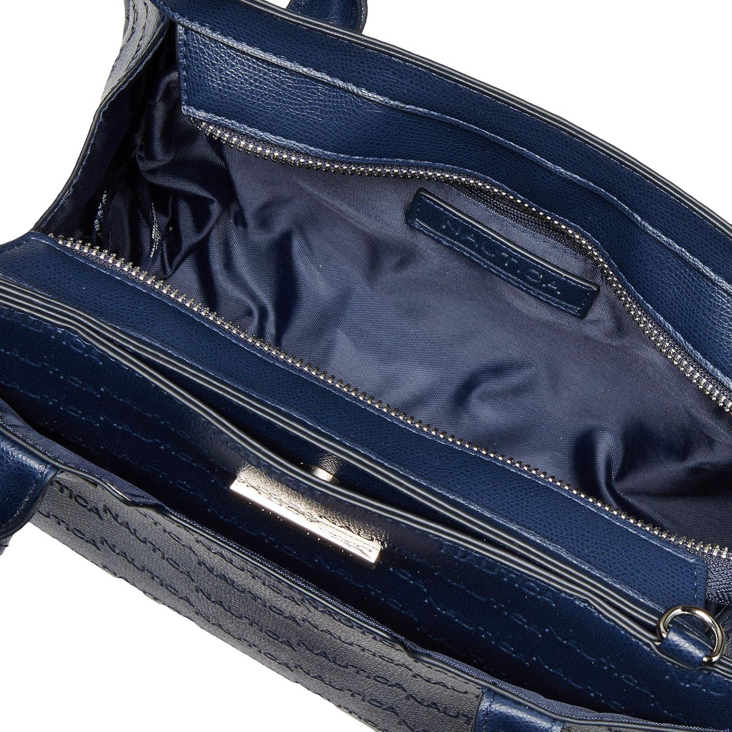 imageNautica Womens Sandy Jr Top Handel Satchel with Removable Crossbody StrapNavy Embossed Logo