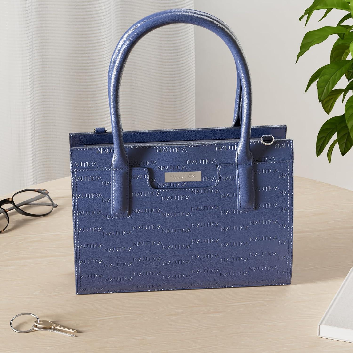 imageNautica Womens Sandy Jr Top Handel Satchel with Removable Crossbody StrapNavy Embossed Logo