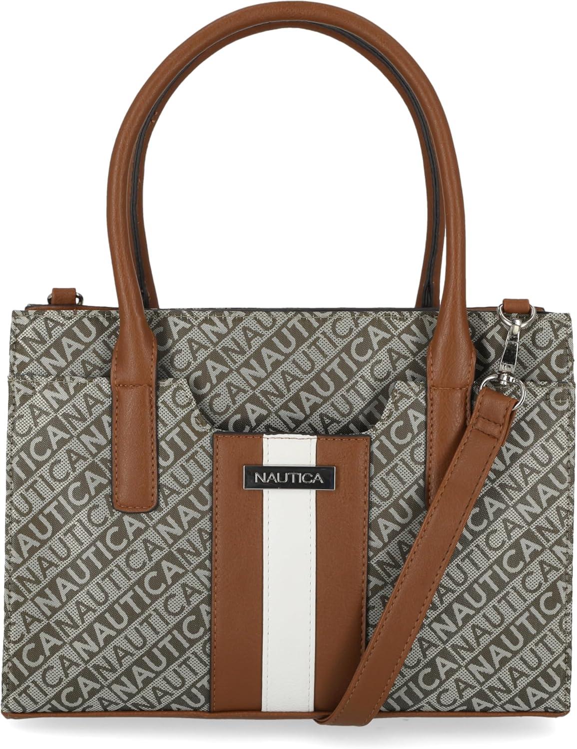 imageNautica Womens Sandy Jr Top Handel Satchel with Removable Crossbody StrapOlive Lakeside Jacquard