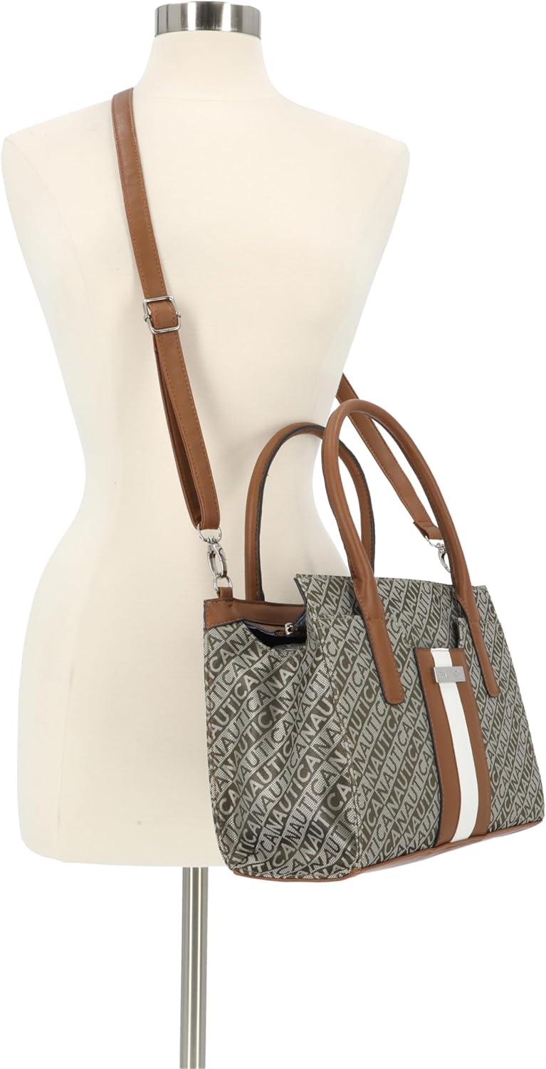 imageNautica Womens Sandy Jr Top Handel Satchel with Removable Crossbody StrapOlive Lakeside Jacquard