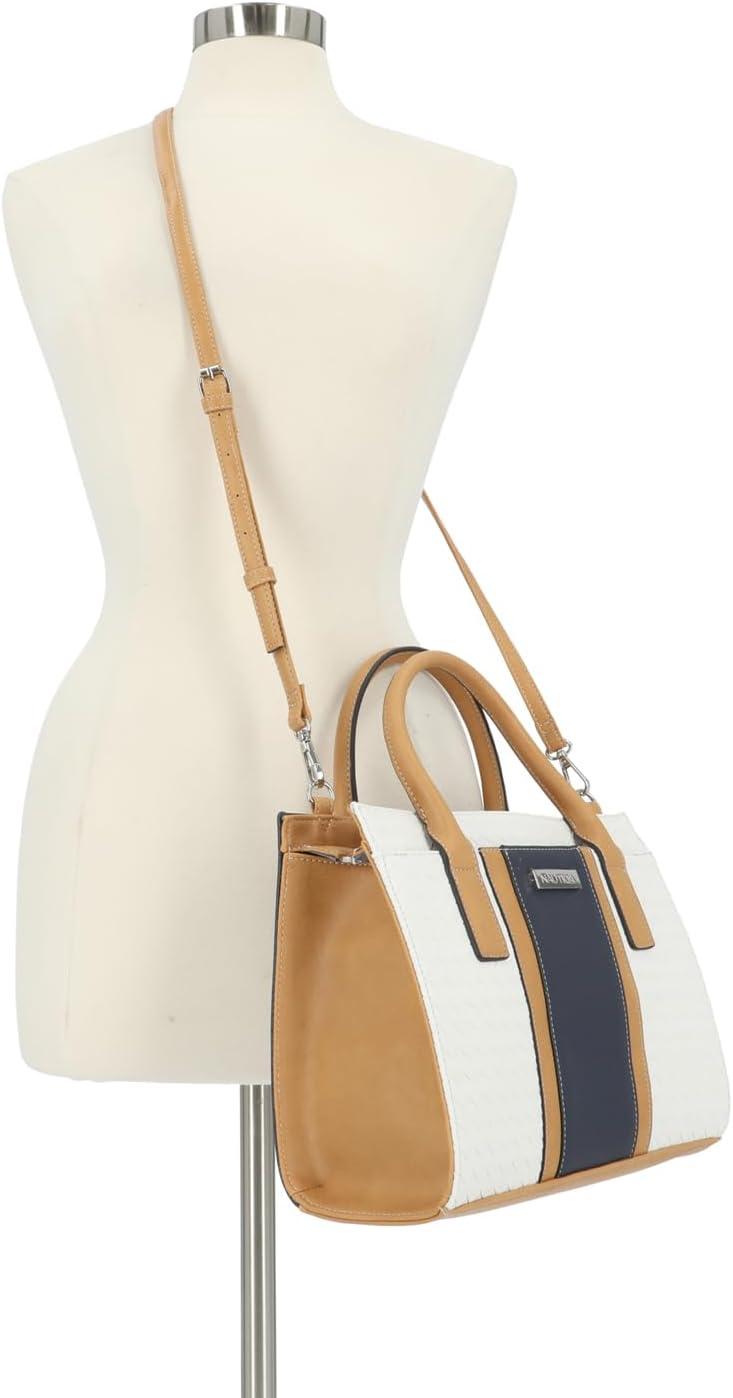 imageNautica Womens Sandy Jr Top Handel Satchel with Removable Crossbody StrapWhite Woven