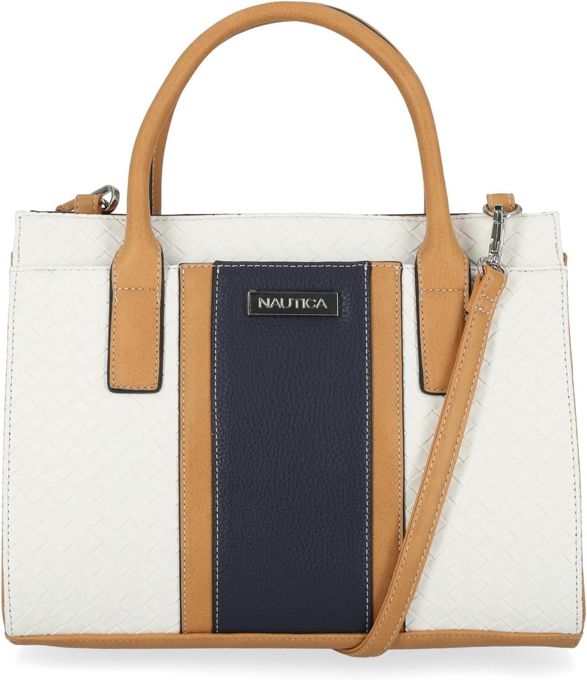imageNautica Womens Sandy Jr Top Handel Satchel with Removable Crossbody StrapWhite Woven