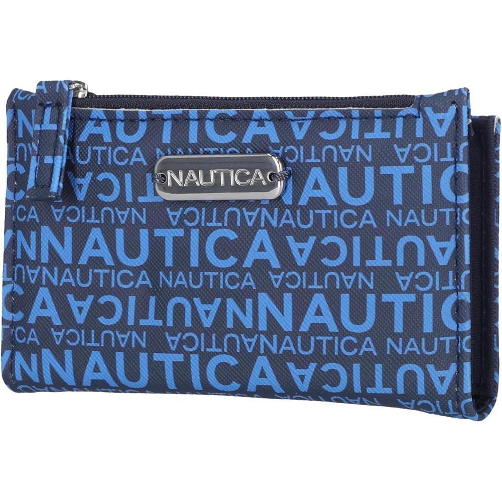 imageNautica High Tide Small Wallet for Women RFID Blocking Slim Credit Card Holder with Zipper Coin Pocket Bifold Compact Wallet with ID Window Red PrintedAmericana Logo