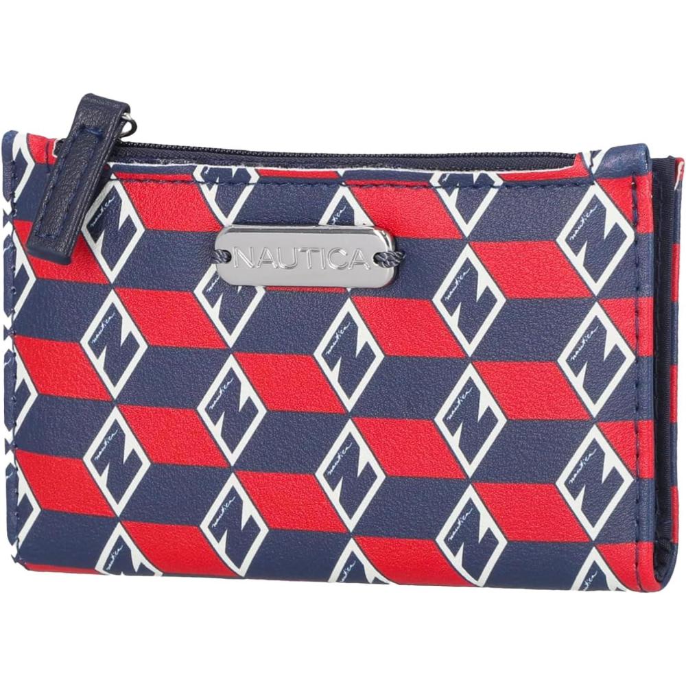 imageNautica High Tide Small Wallet for Women RFID Blocking Slim Credit Card Holder with Zipper Coin Pocket Bifold Compact Wallet with ID Window Red PrintedAmericana