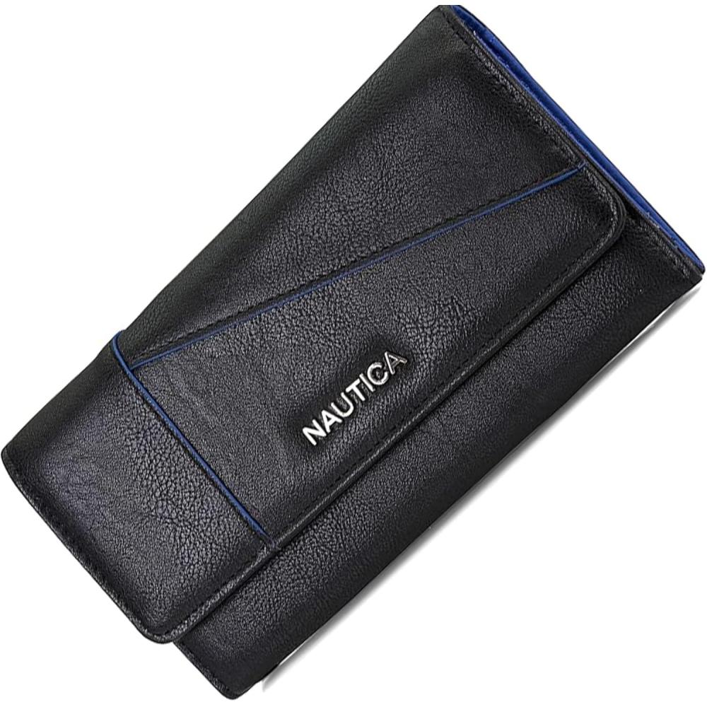 imageNautica Money Manager RFID Slim and Small Wallet for Women Credit Card Holder with Coin Purse and Zipper Wallet Womens Clutch OrganizerBlack