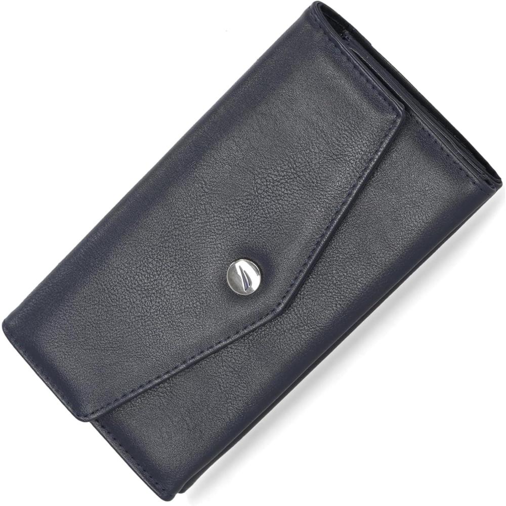 imageNautica Money Manager RFID Slim and Small Wallet for Women Credit Card Holder with Coin Purse and Zipper Wallet Womens Clutch OrganizerBlack VFlap