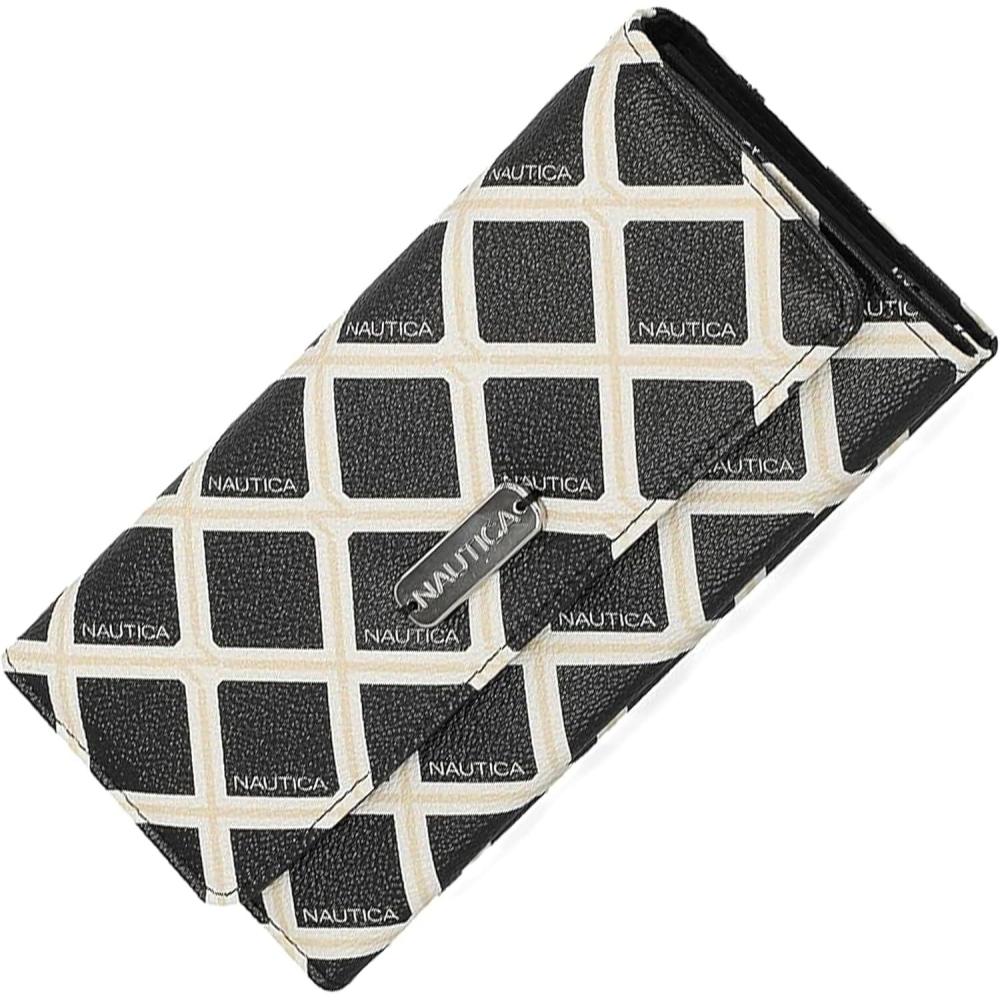 imageNautica Money Manager RFID Slim and Small Wallet for Women Credit Card Holder with Coin Purse and Zipper Wallet Womens Clutch OrganizerBlackBone