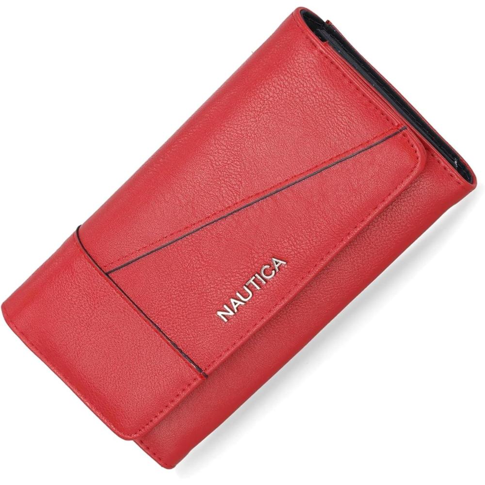 imageNautica Money Manager RFID Slim and Small Wallet for Women Credit Card Holder with Coin Purse and Zipper Wallet Womens Clutch OrganizerFuego Red Buff
