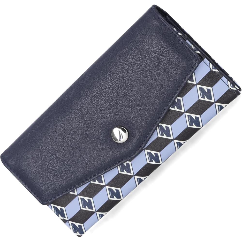 imageNautica Money Manager RFID Slim and Small Wallet for Women Credit Card Holder with Coin Purse and Zipper Wallet Womens Clutch OrganizerGlacial Blue
