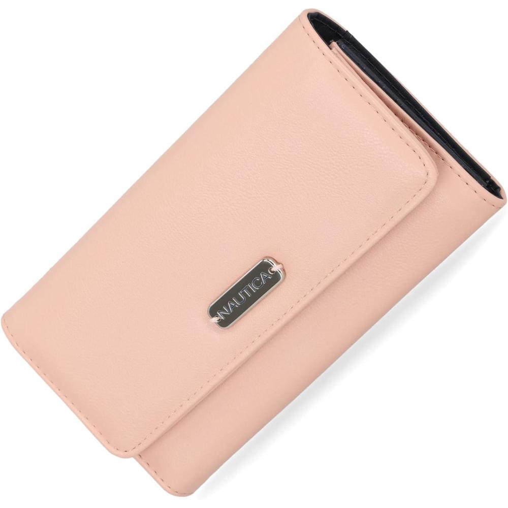imageNautica Money Manager RFID Slim and Small Wallet for Women Credit Card Holder with Coin Purse and Zipper Wallet Womens Clutch OrganizerPetal Pink