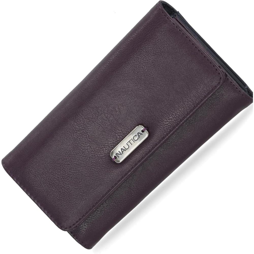imageNautica Money Manager RFID Slim and Small Wallet for Women Credit Card Holder with Coin Purse and Zipper Wallet Womens Clutch OrganizerPlum