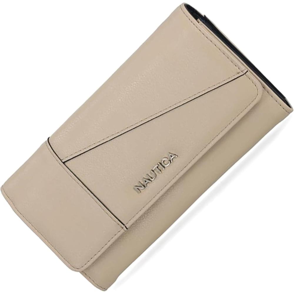 imageNautica Money Manager RFID Slim and Small Wallet for Women Credit Card Holder with Coin Purse and Zipper Wallet Womens Clutch OrganizerTaupe