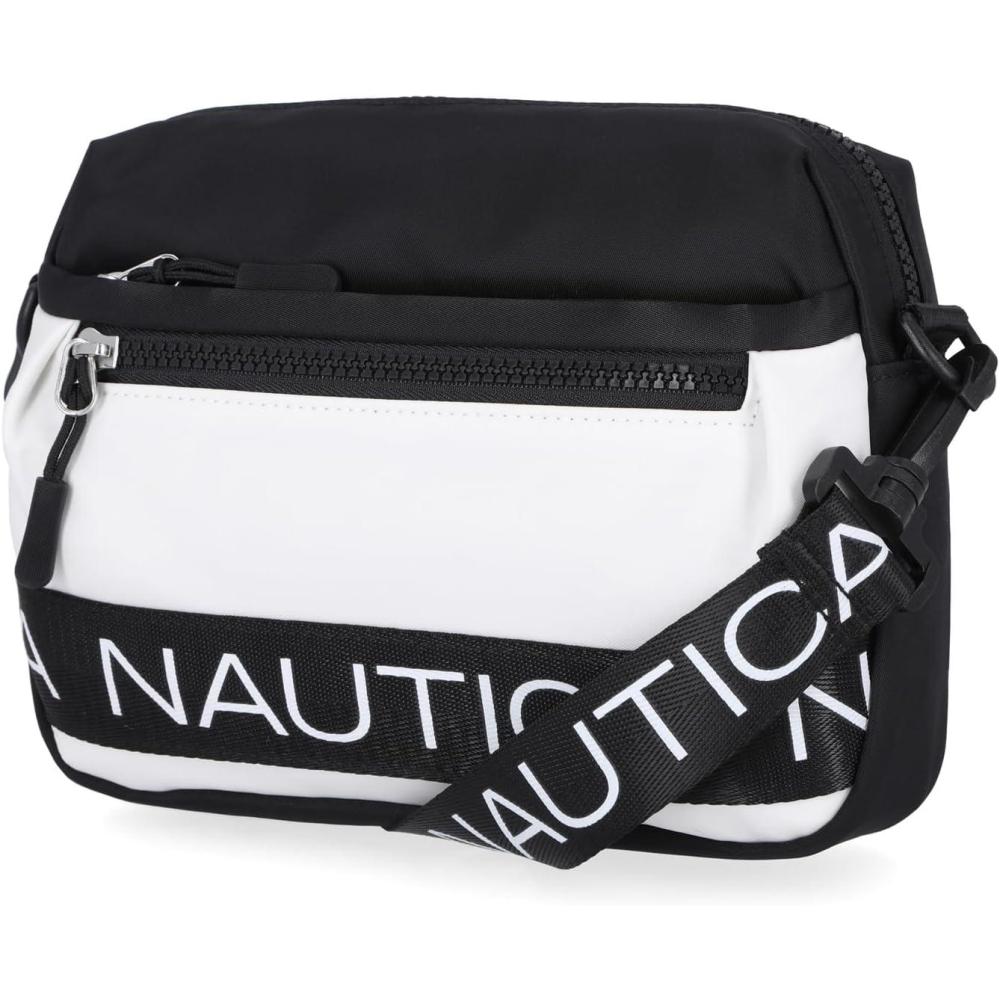 imageNautica Nylon Bean crossbodyBelt Bag adjustable shoulder strapBlackWhite