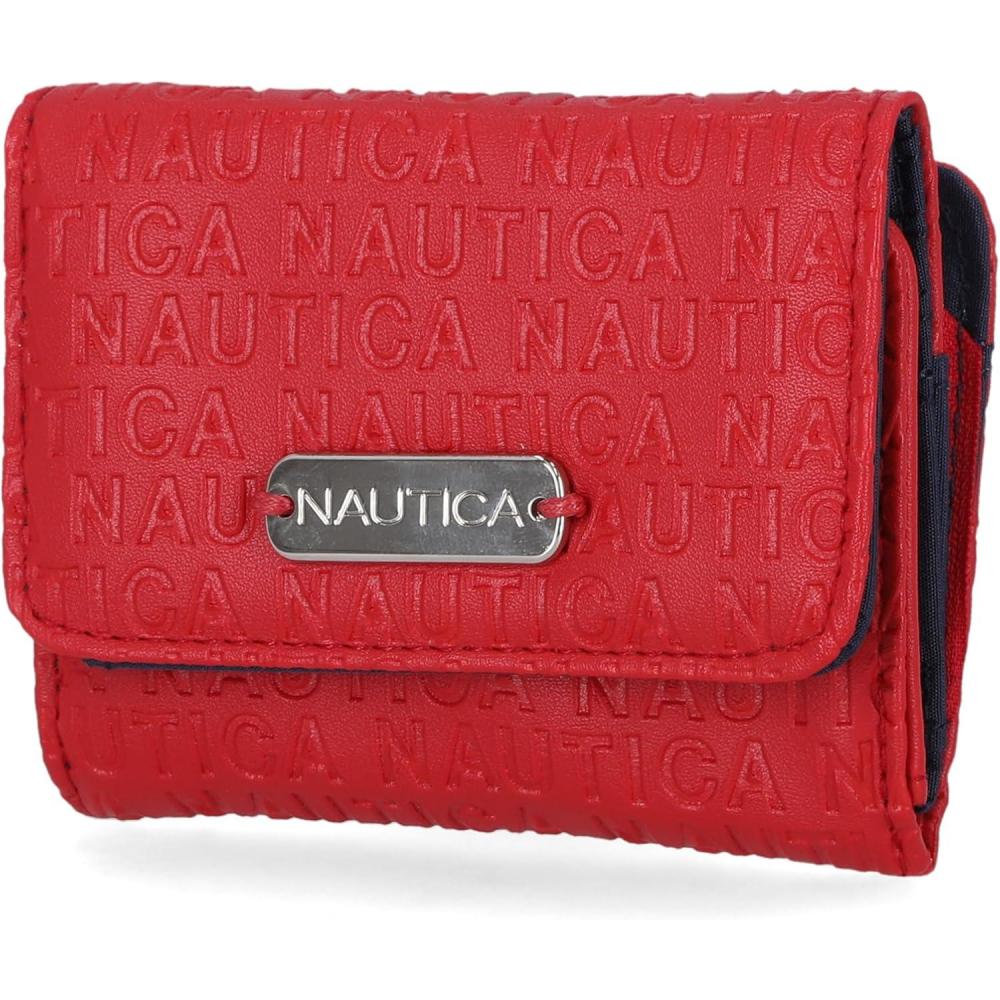 imageNautica Rowers End Small Wallet for Women RFID Blocking Slim Credit Card Holder with Zipper Coin Pocket Bifold Compact Womens Wallet with ID Window in Red LogoRed Logo
