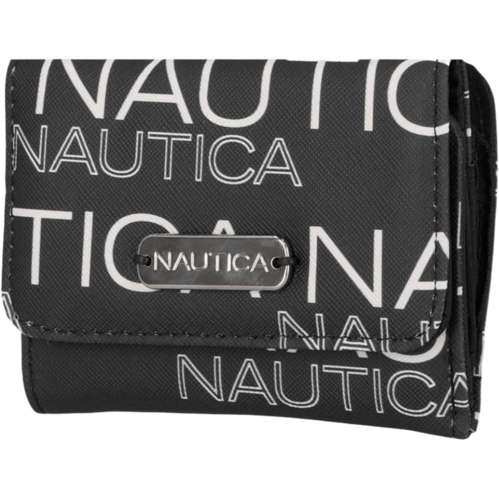 imageNautica Rowers End Small Wallet for Women RFID Blocking Slim Credit Card Holder with Zipper Coin Pocket Bifold Compact Womens Wallet with ID Window in Red LogoWave Dreamer BlackChalk