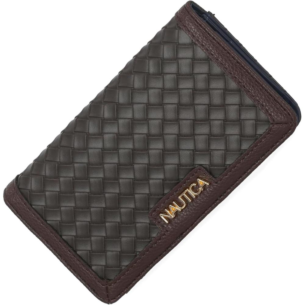 imageNautica Seaside Slim Womens Wallet RFID Blocking Credit Card Holder Coin Purse Checkbook Organizer Clutch Small Vegan Leather Wallet for Travel Espresso WovenEspresso Woven