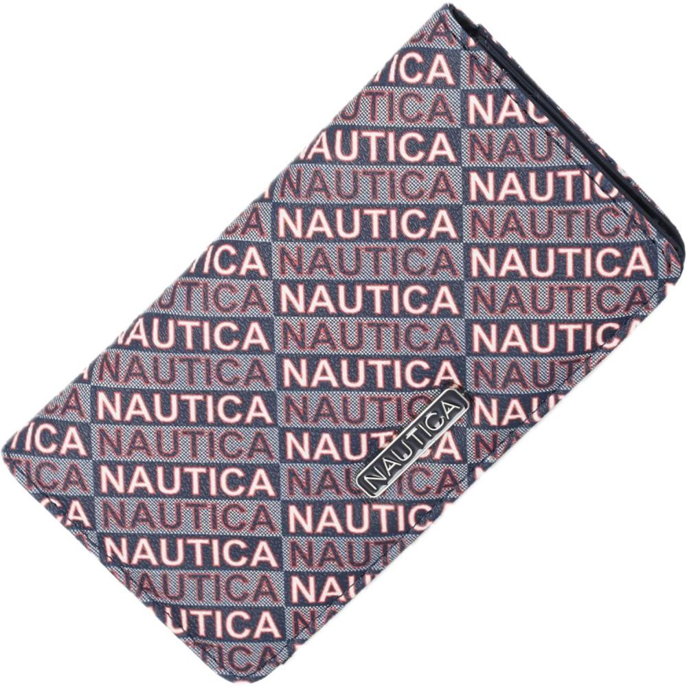 imageNautica Seaside Slim Womens Wallet RFID Blocking Credit Card Holder Coin Purse Checkbook Organizer Clutch Small Vegan Leather Wallet for Travel Espresso WovenInidgo Jacquard