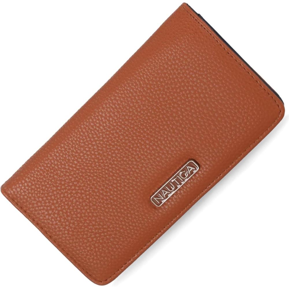 imageNautica Seaside Slim Womens Wallet RFID Blocking Credit Card Holder Coin Purse Checkbook Organizer Clutch Small Vegan Leather Wallet for Travel Espresso WovenColbalt Pebble