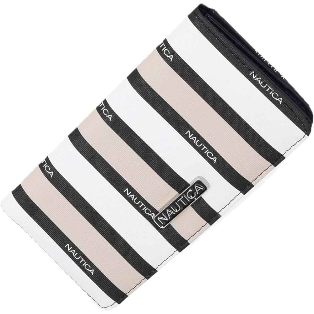 imageNautica Seaside Slim Womens Wallet RFID Blocking Credit Card Holder Coin Purse Checkbook Organizer Clutch Small Vegan Leather Wallet for Travel Espresso WovenMulti Stripe