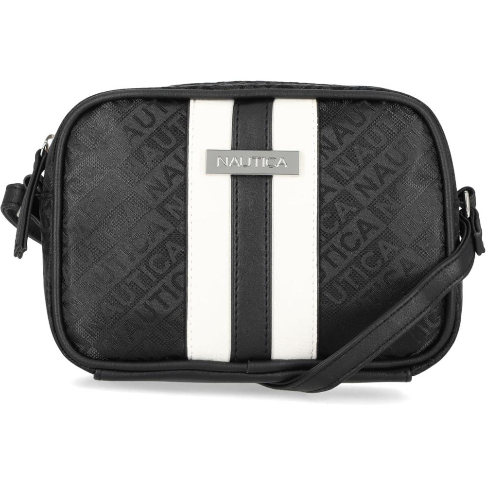 imageNautica Womens Candid Camera Adjustable Crossbody BagBlack Lakeside Jacquard