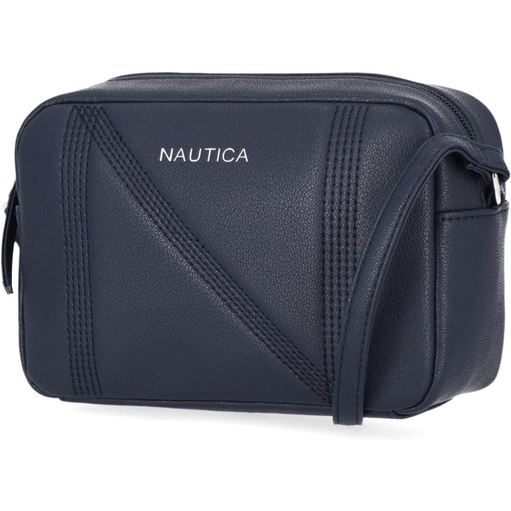 imageNautica Womens Candid Camera Adjustable Crossbody BagVariegated Logo Embossed Black