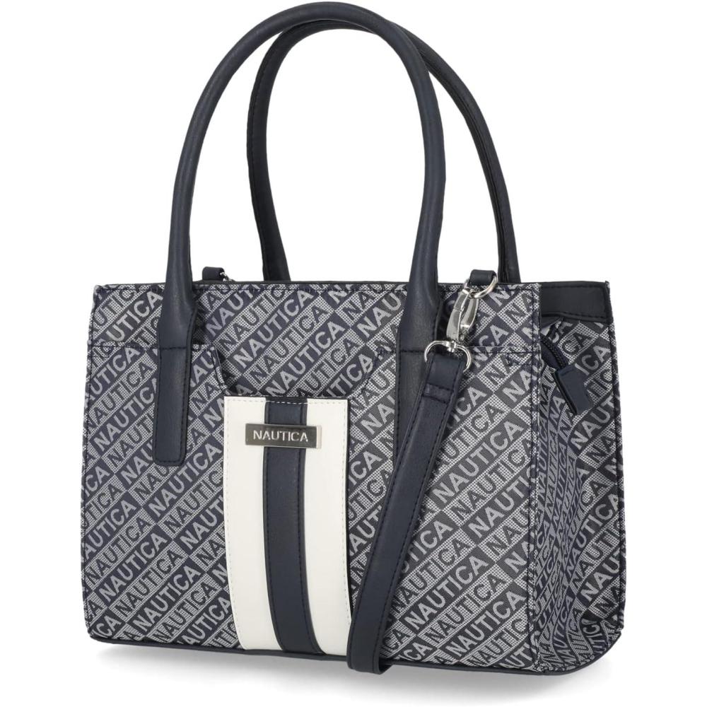 imageNautica Womens Sandy Jr Top Handel Satchel with Removable Crossbody StrapIndigo Jacquard