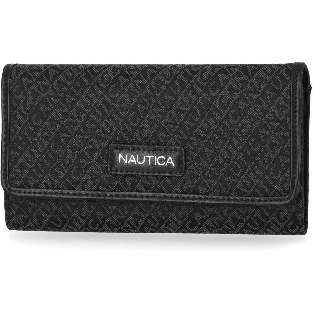 imageNautica womens The Perfect Carry All Money Manager Wallet Organizer with RFID Blocking Wallet Organizer with RFID BlockingBlack Jacquard